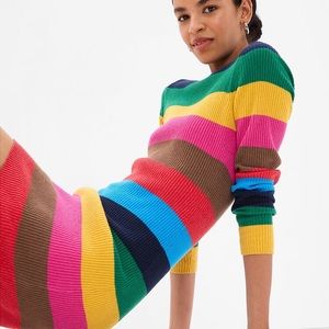 NWOT Gap Happy Stripe Cashsoft Ribbed Mini Sweater Dress Sz Medium Tall